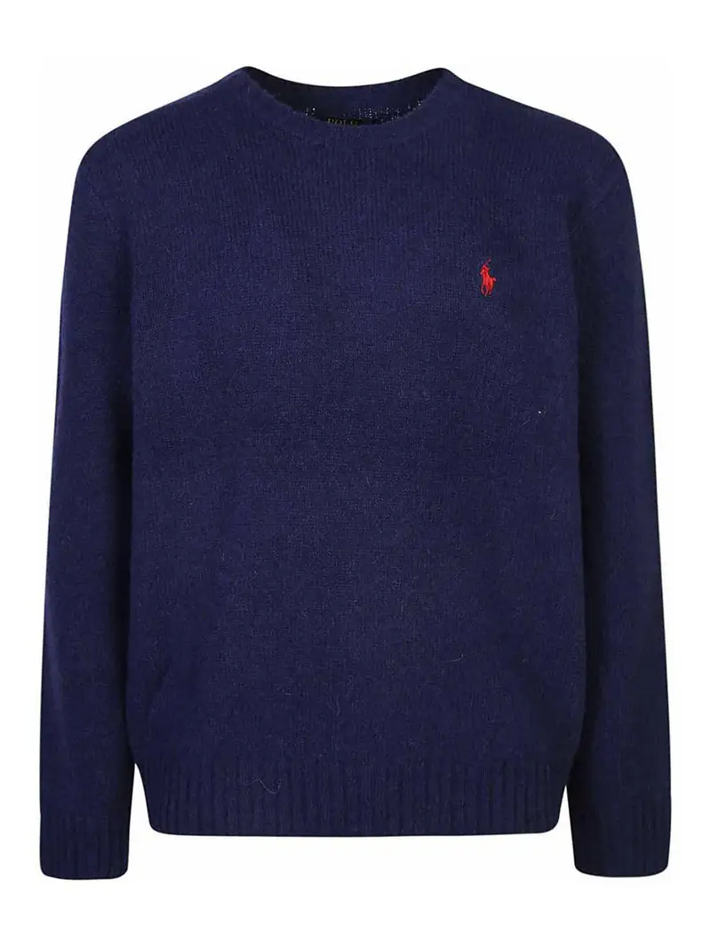 Blue Knit Crewneck con cavallo rosso Blu