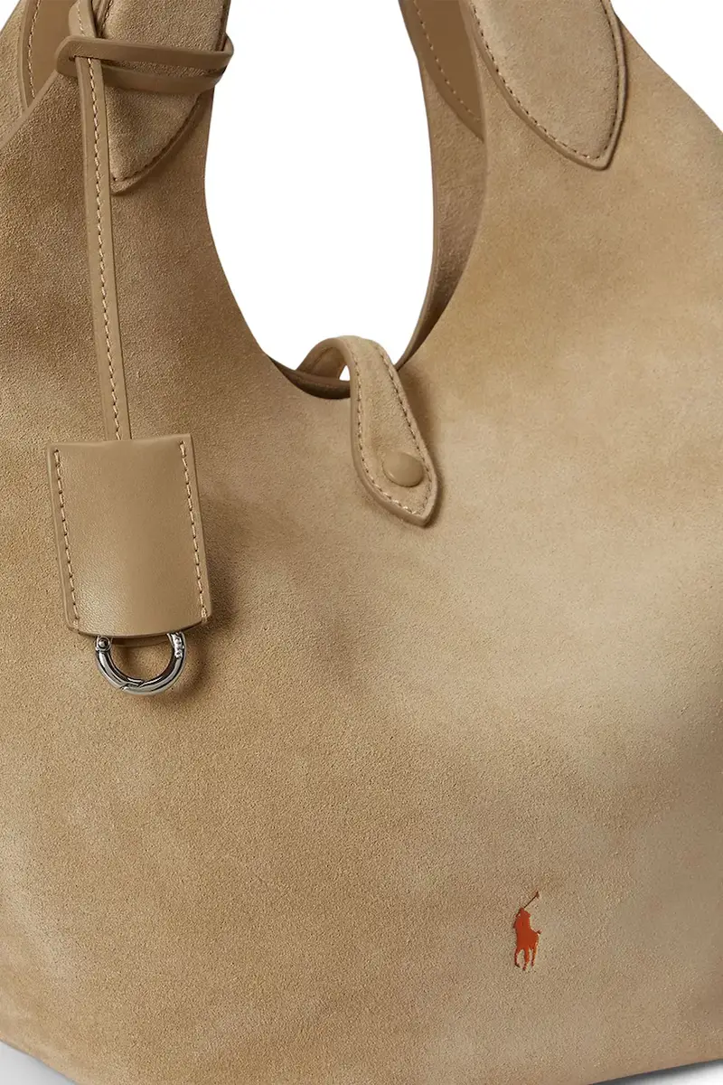 borsa in pelle scamosciata Beige miniatura 5