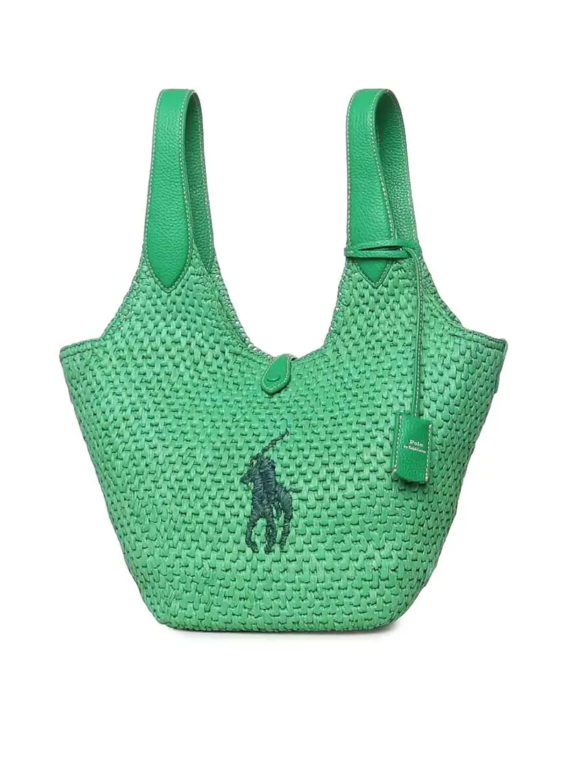 Borsa tote in rafia e viscosa Verde
