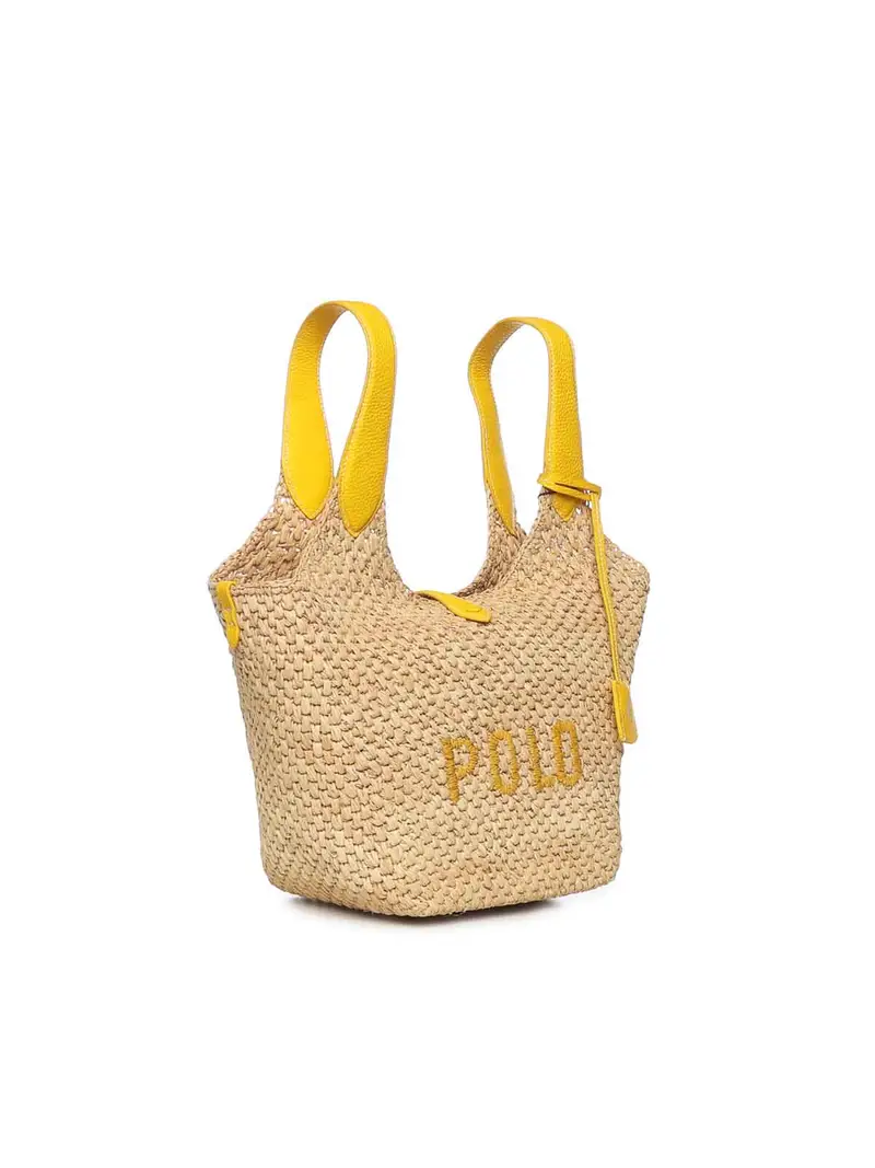 Borsa tote Polo Play in rafia e pelle Giallo