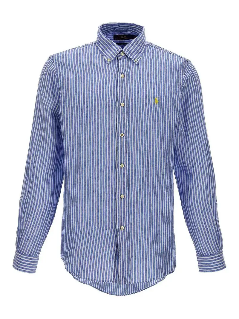Camicia a righe con ricamo Azzurro