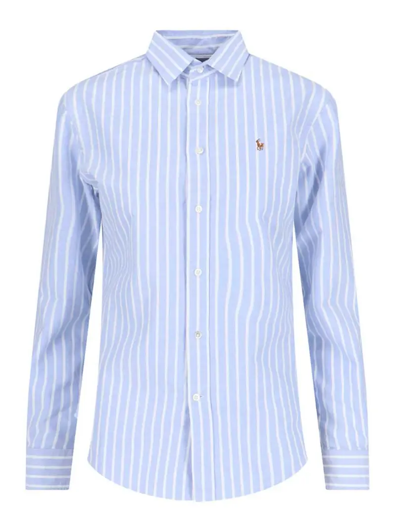 Camicia a righe logo Blu