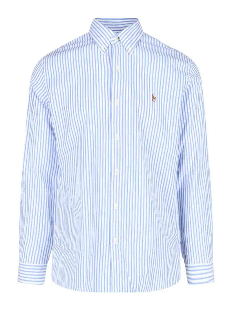 Camicia A Righe Logo Blu