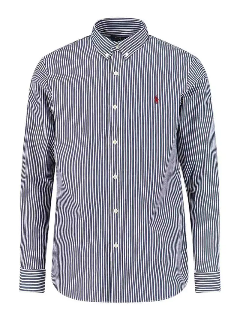 Camicia A Righe Logo Blu