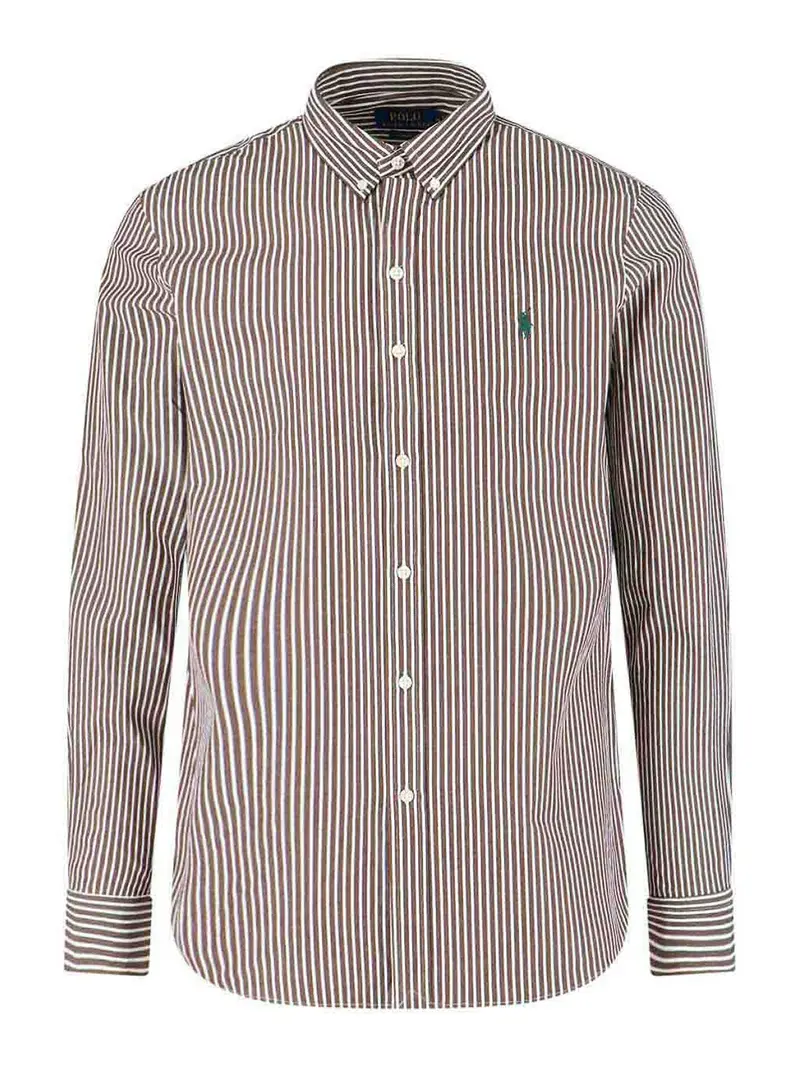 Camicia A Righe Logo Marrone