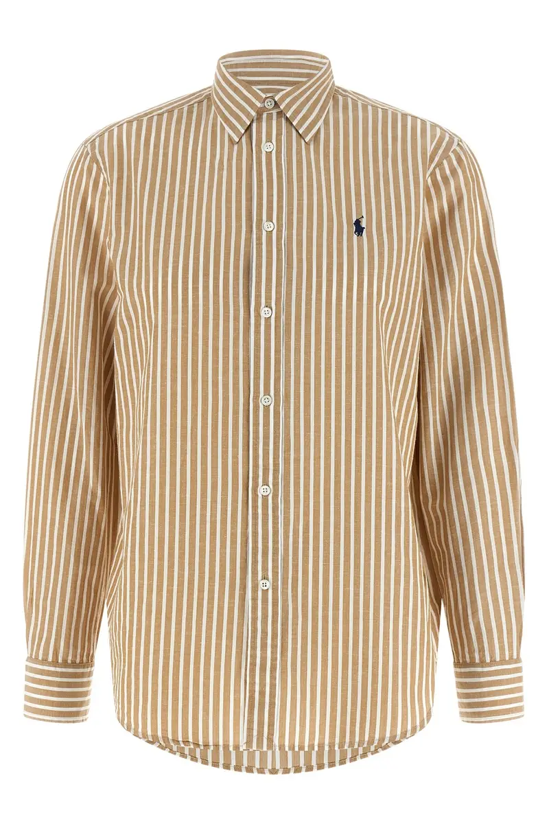 Camicia Cotone E Lino Beige