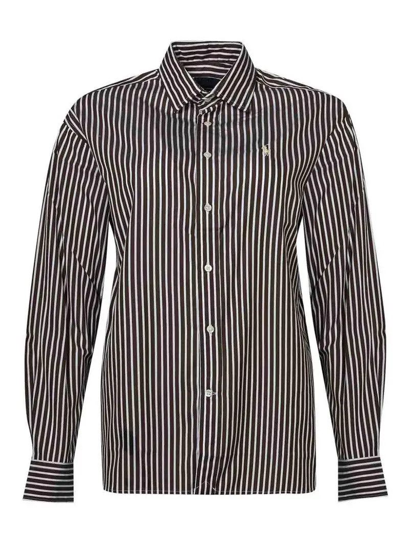 Camicia di cotone a strisce Marrone