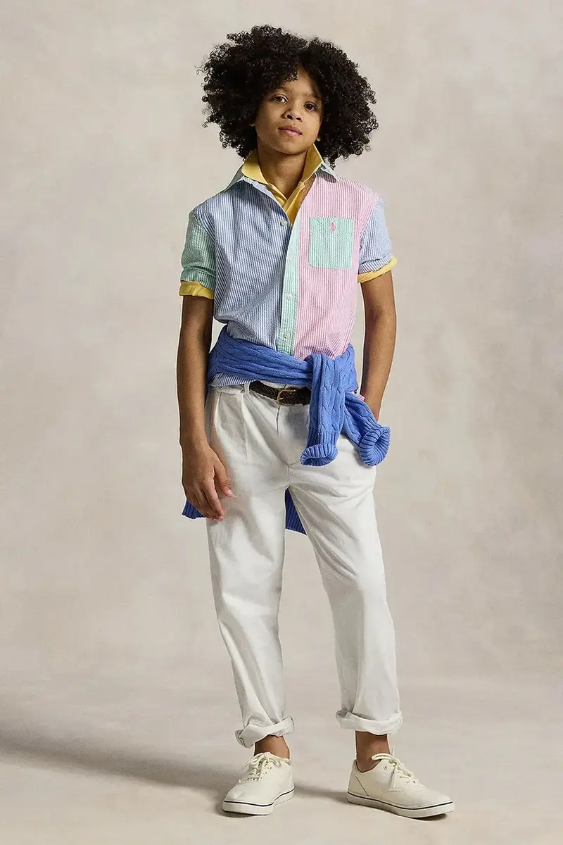 camicia di cotone per bambini colore blu 323964691001 miniatura 4