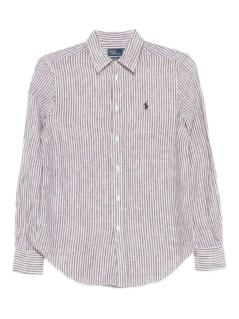Camicia Di Lino A Righe Marrone E Bianco