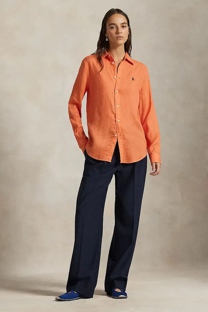 camicia di lino colore bianco 211970730 Arancione miniatura 3