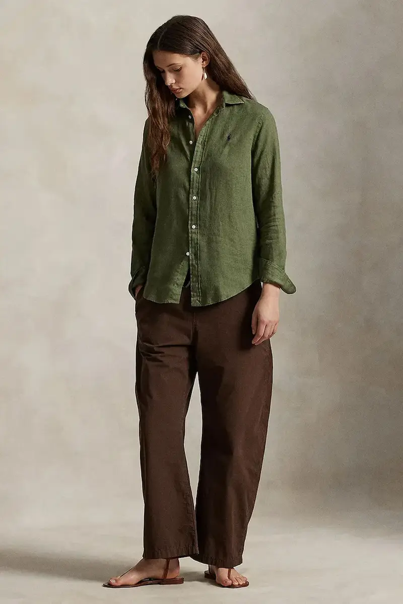 camicia di lino colore bianco 211970730 Verde miniatura 3