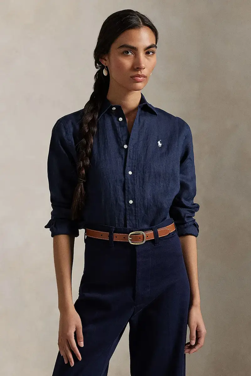 camicia di lino colore blu navy 211970730