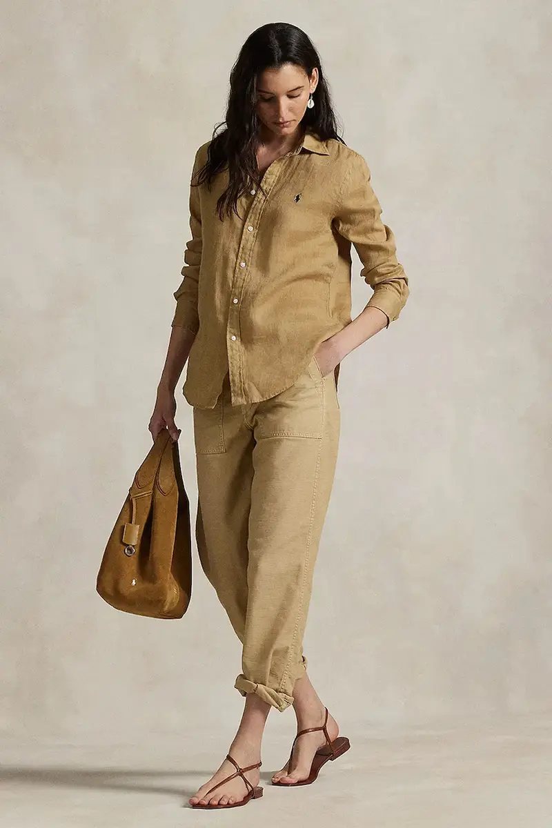 camicia di lino colore verde 211970730 Beige miniatura 3