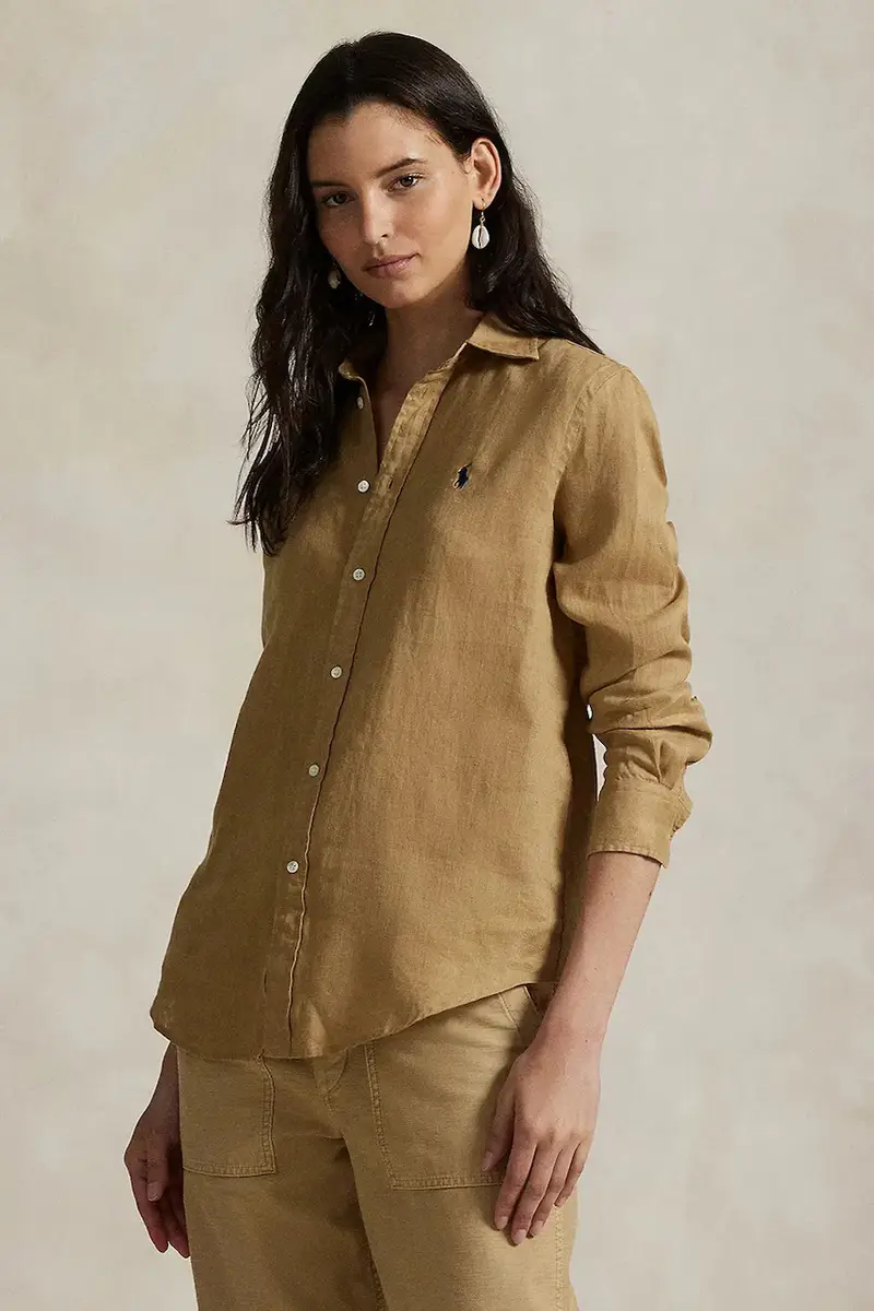 camicia di lino colore verde 211970730 Beige