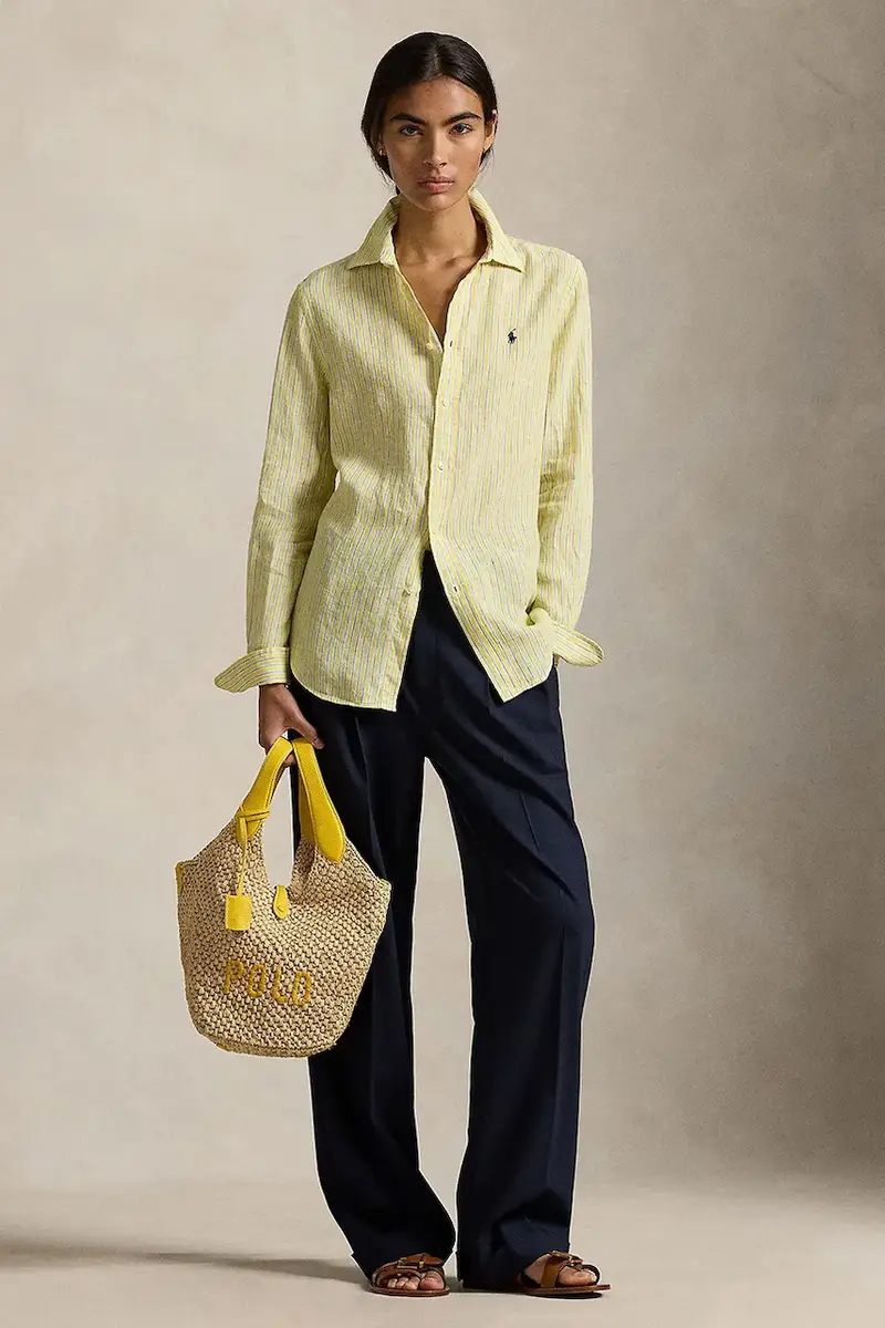 camicia di lino donna colore giallo 211A96158 miniatura 3