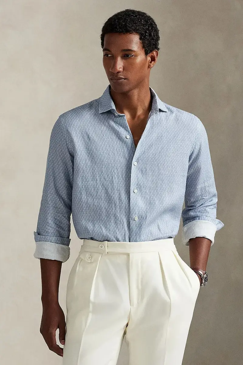 camicia di lino uomo colore blu 710974546