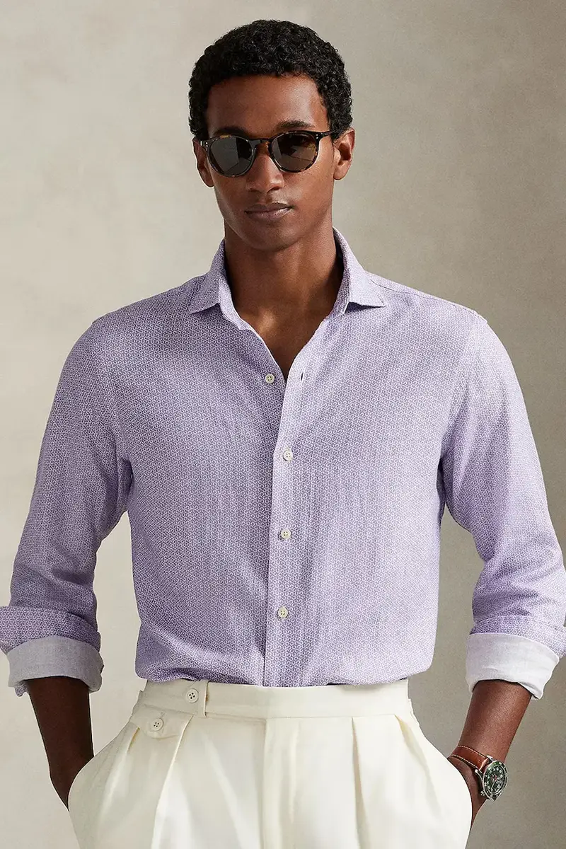 camicia di lino uomo colore rosa 710974546 Violetto