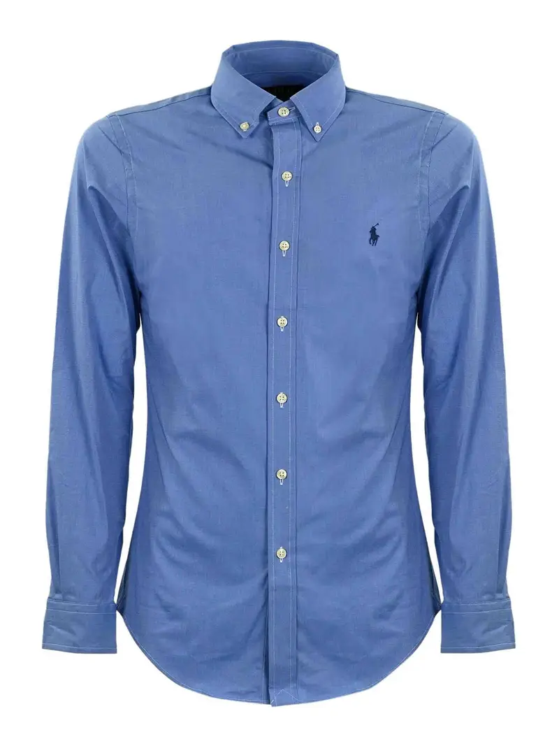 Camicia In Cotone Con Logo Blu