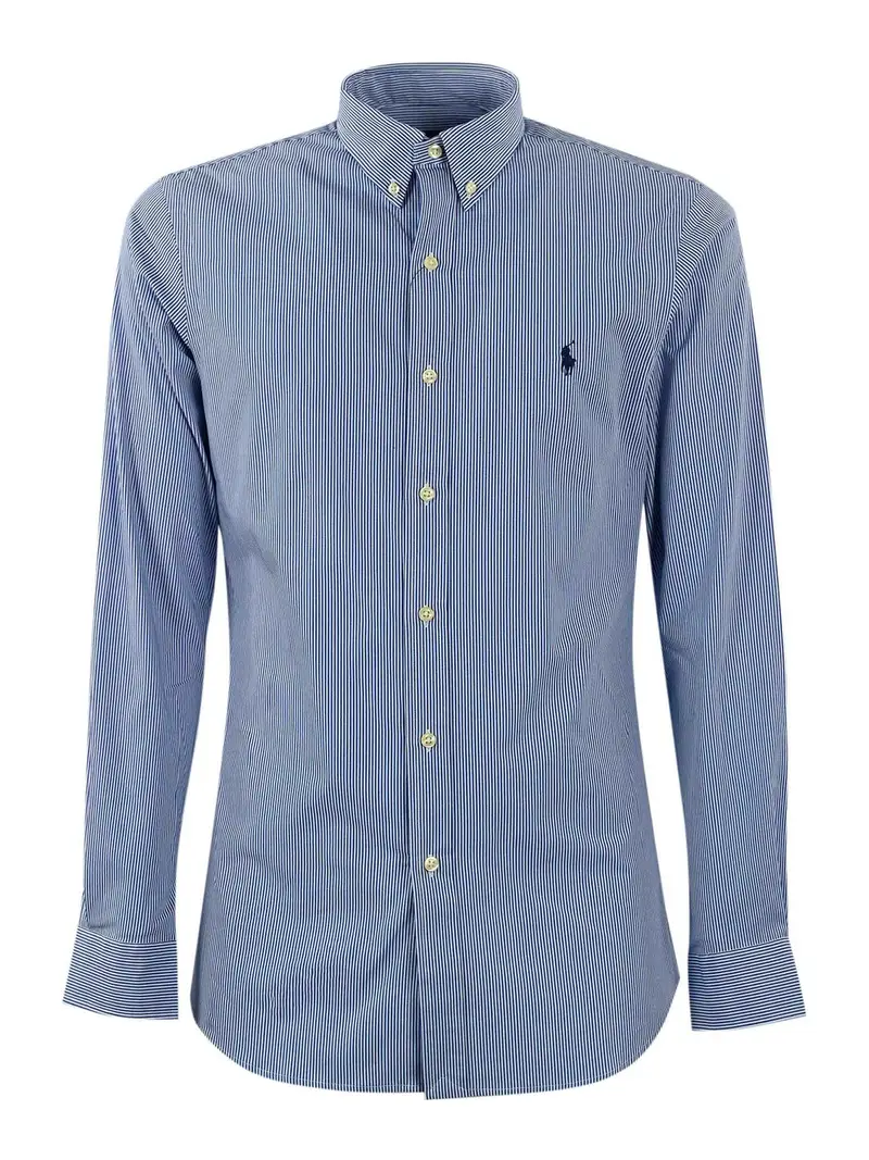 Camicia In Cotone Con Logo Blu