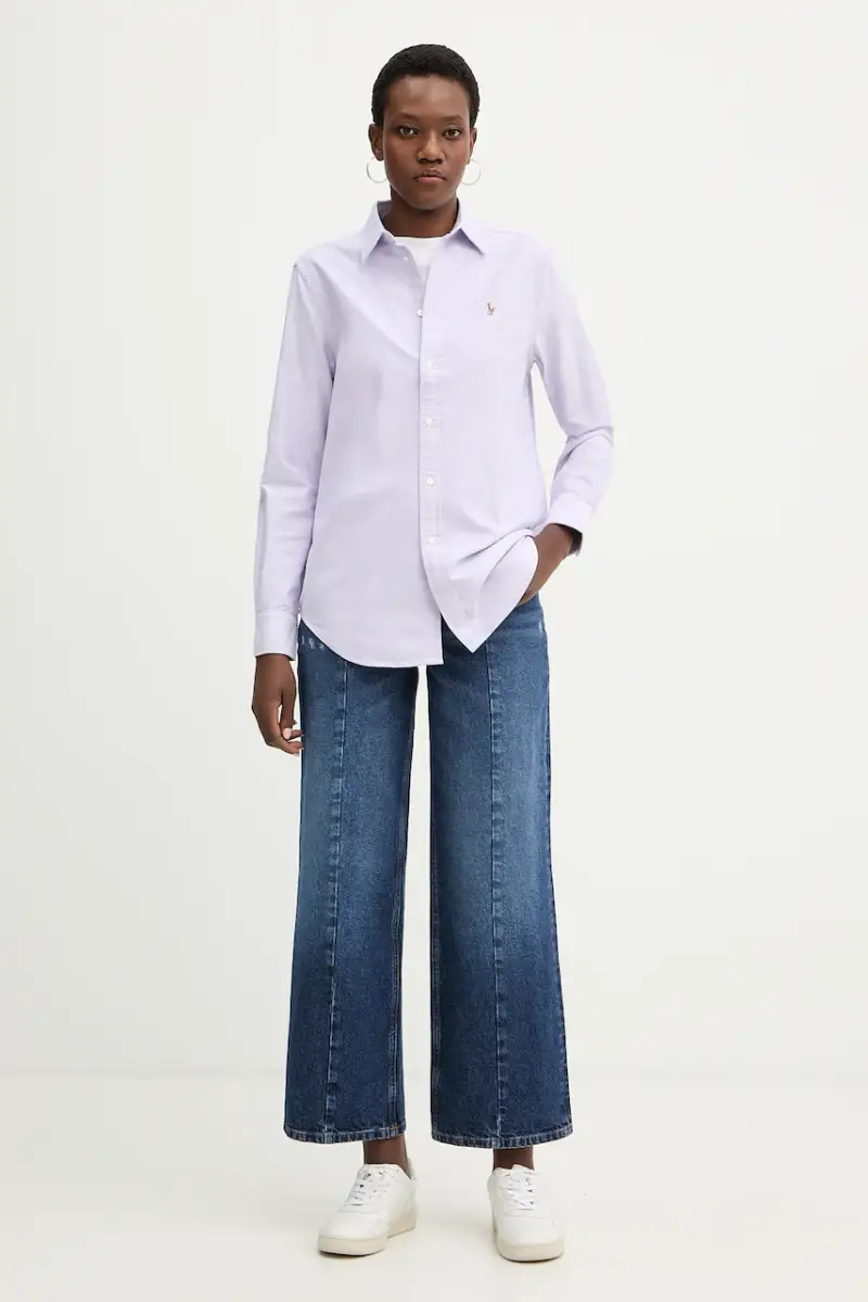 camicia in cotone donna colore bianco 211970736 Violetto miniatura 2