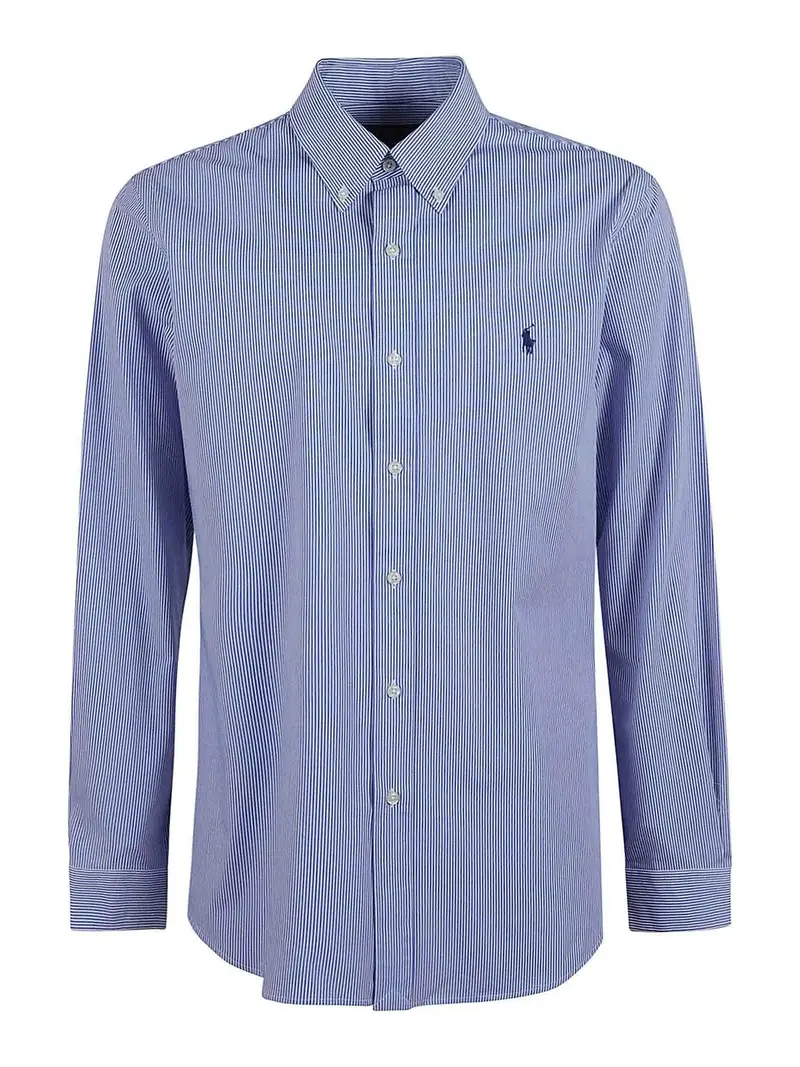 Camicia In Cotone Stretch A Righe Blu