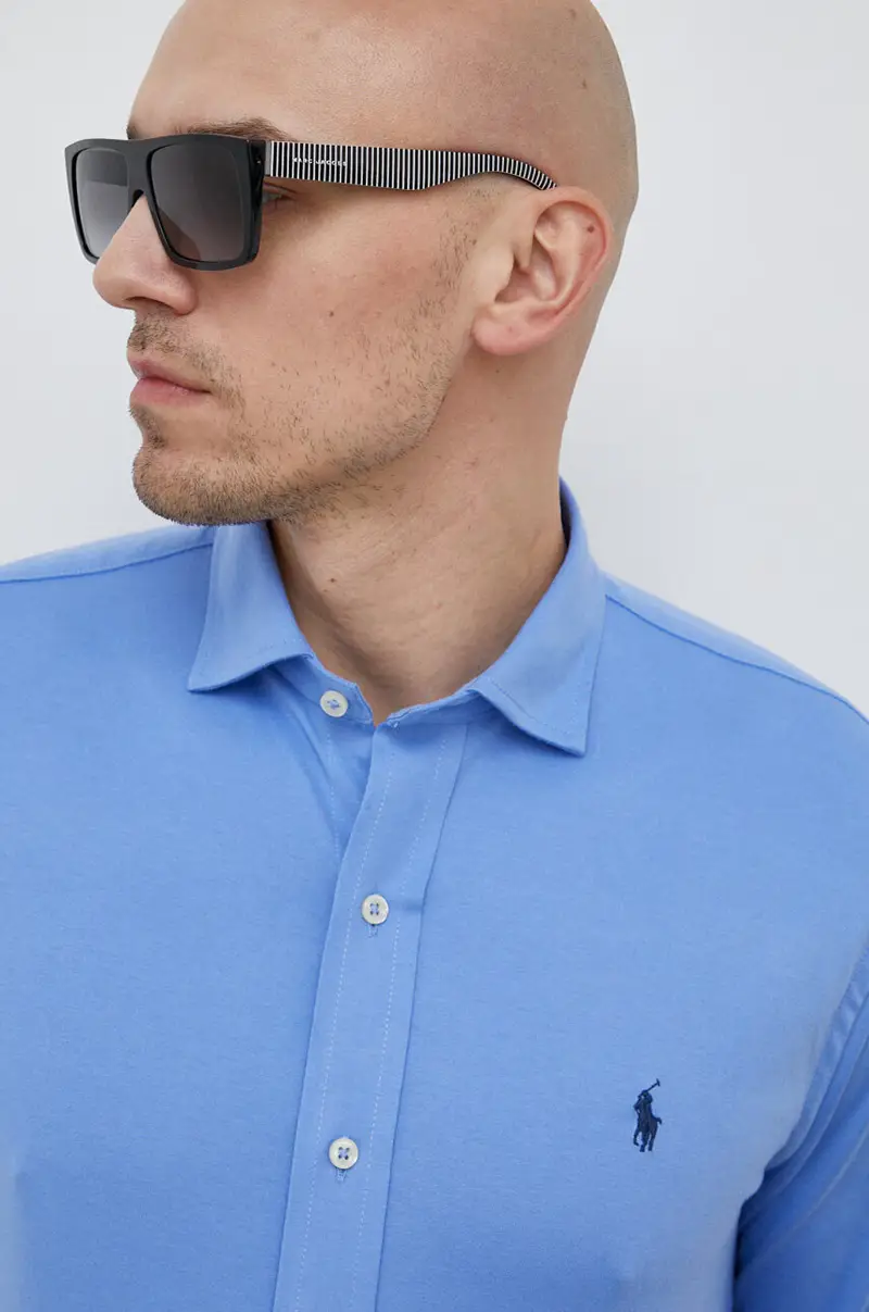 camicia in cotone uomo Blu miniatura 4