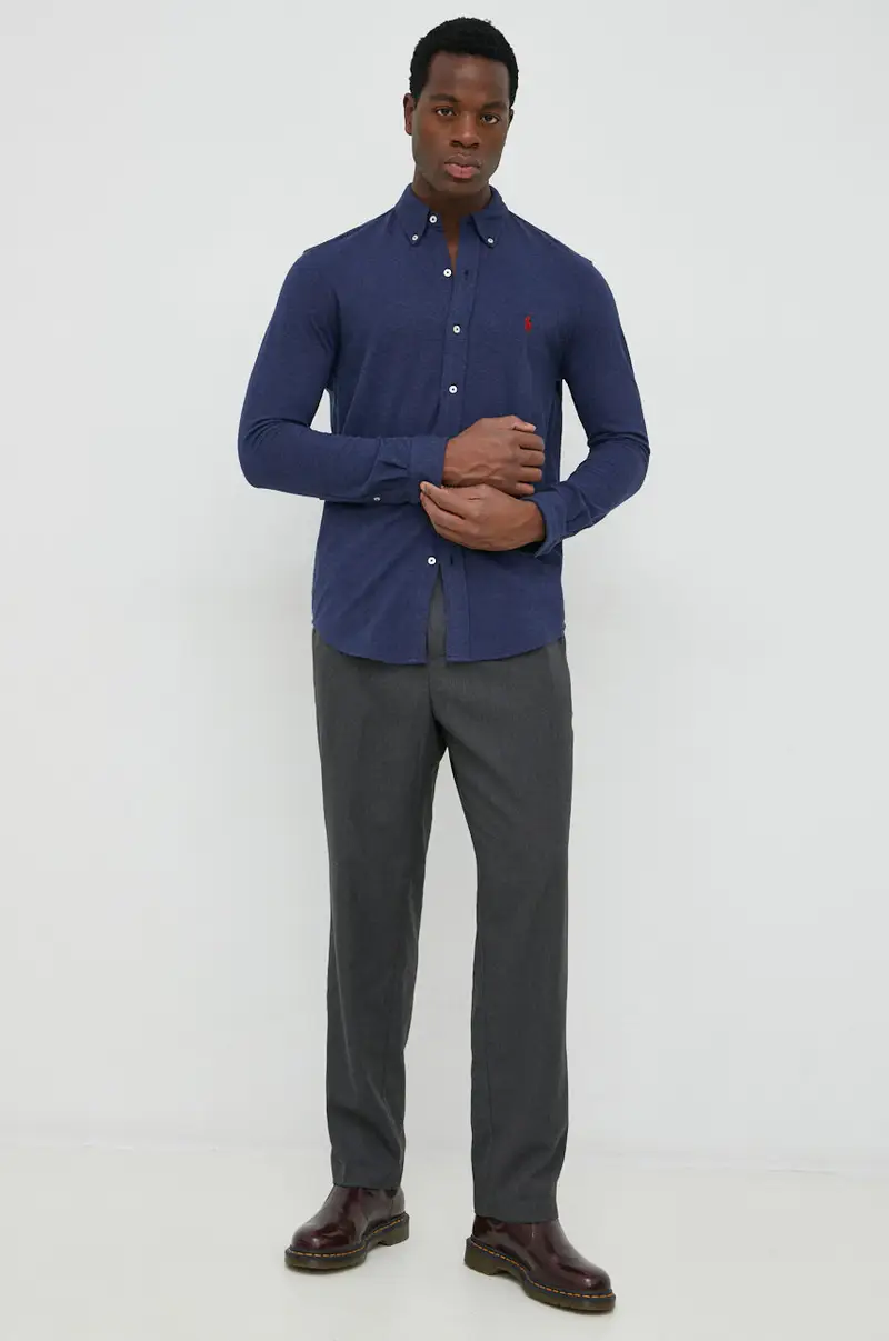 camicia in cotone uomo Blu navy miniatura 3