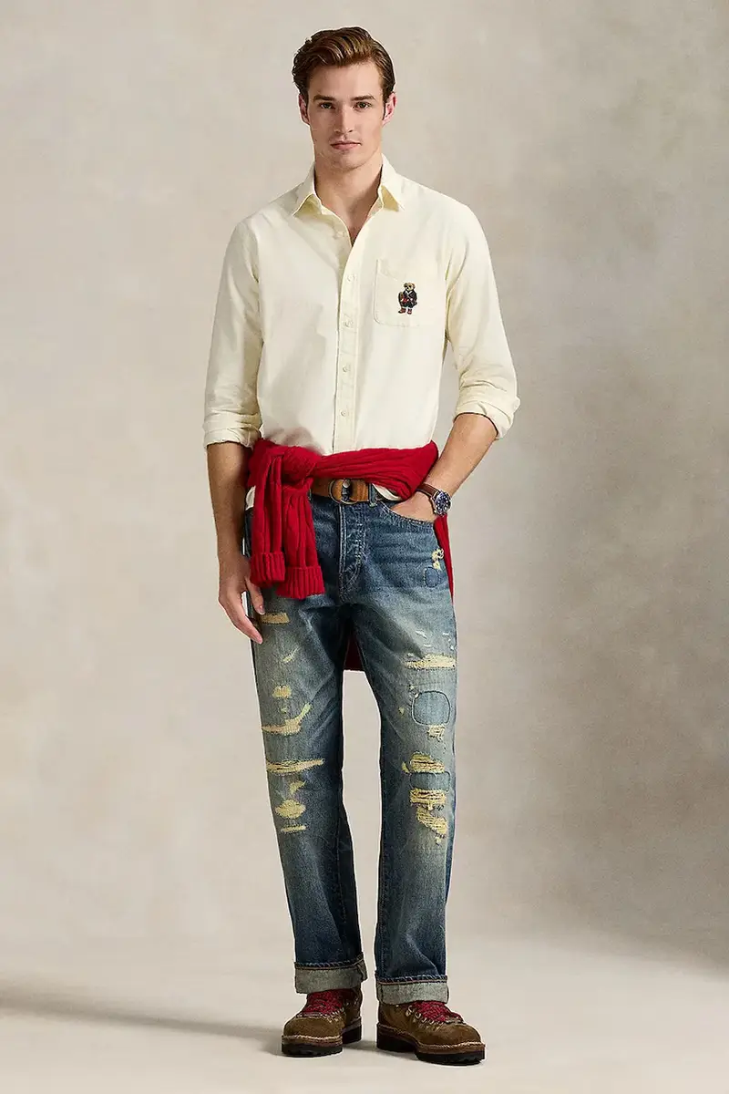 camicia in cotone uomo colore beige 710P00662 miniatura 3