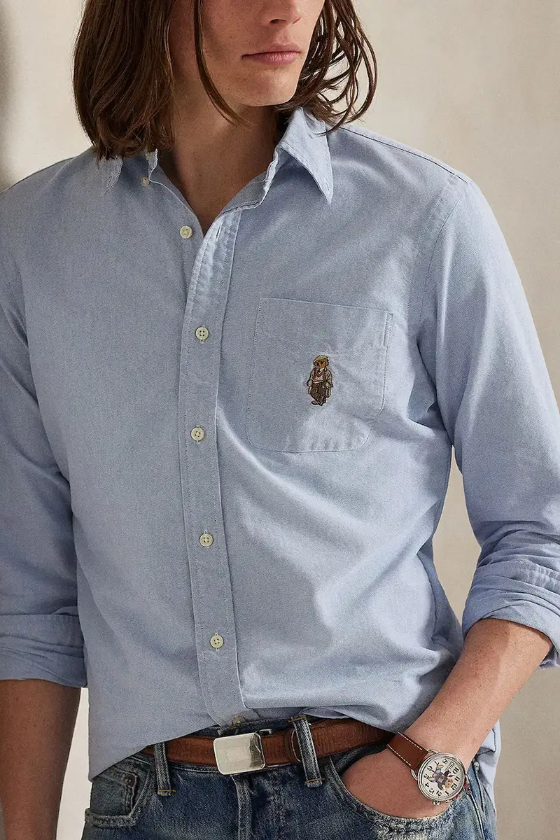 camicia in cotone uomo colore blu 710P00577 miniatura 3