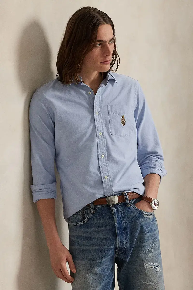 camicia in cotone uomo colore blu 710P00577 miniatura 4