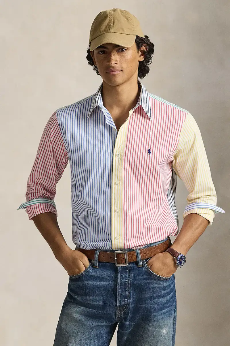 camicia in cotone uomo colore blu 710P07020 Multicolore