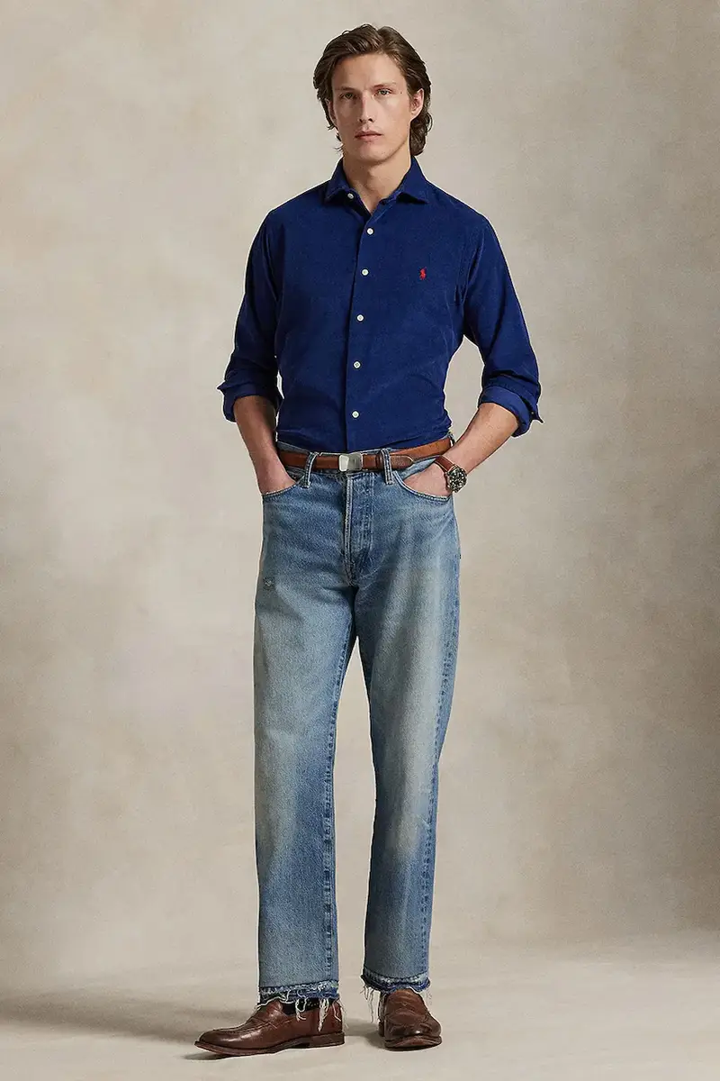 camicia in cotone uomo colore blu navy 710P00518 miniatura 3