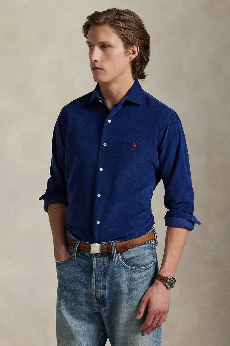 camicia in cotone uomo colore blu navy 710P00518 miniatura 5