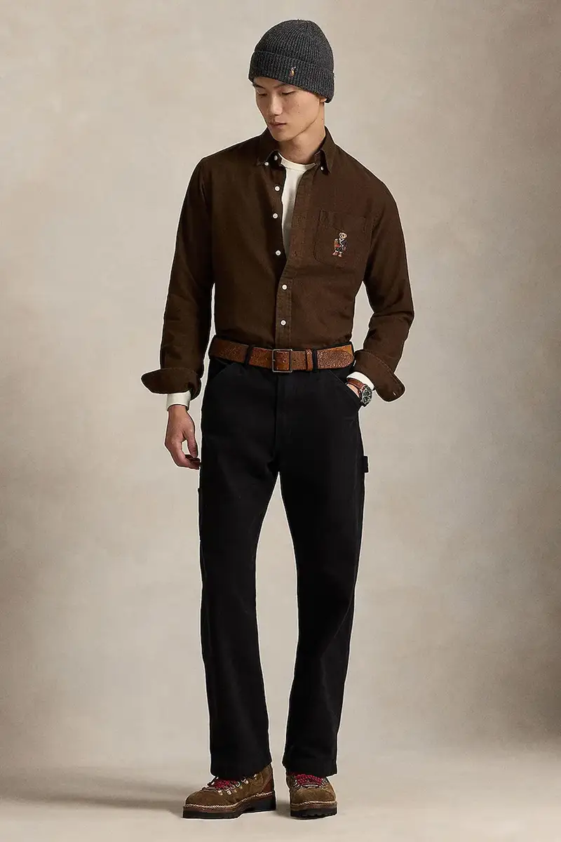 camicia in cotone uomo colore marrone 710P00662 miniatura 3