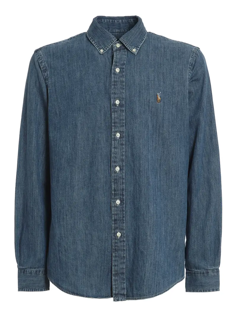 Camicia in denim con ricamo logo Lavaggio Medio