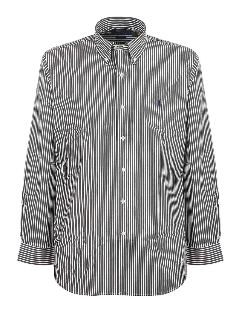 Camicia in popeline di cotone a righe Verde