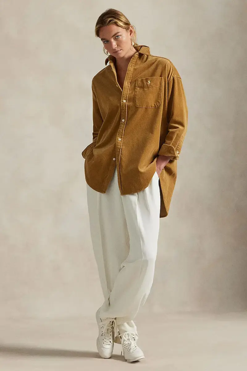 camicia in velluto a coste donna colore beige 211971525 miniatura 3