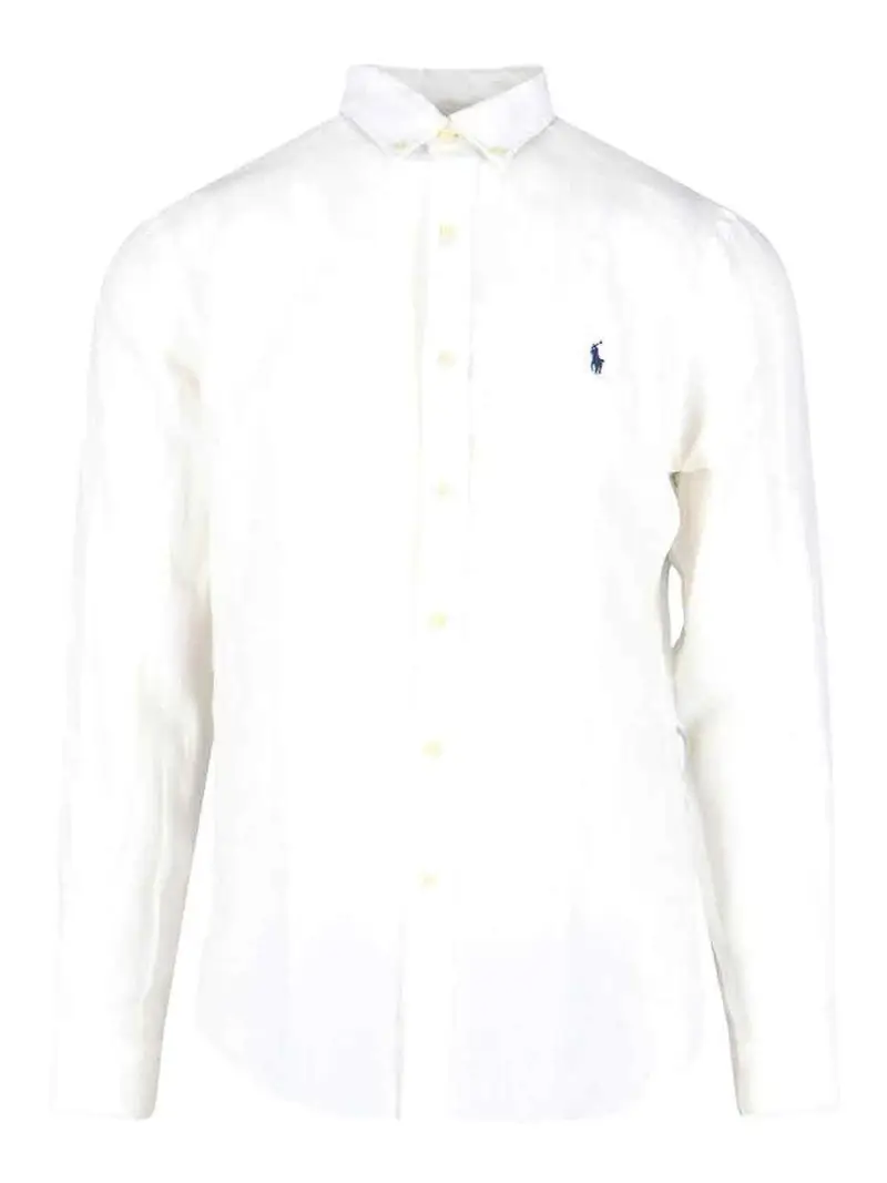 Camicia Logo In Lino Bianco