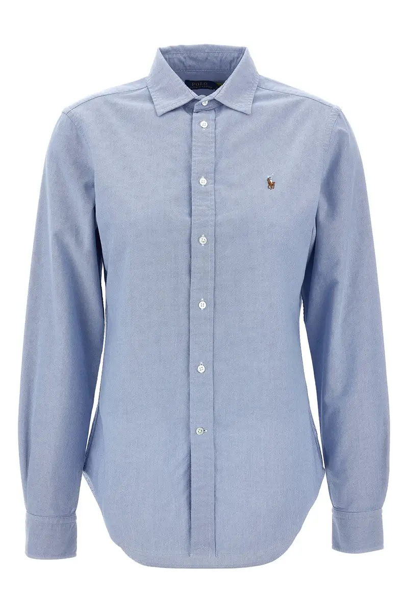 Camicia Ricamo Logo Azzurro