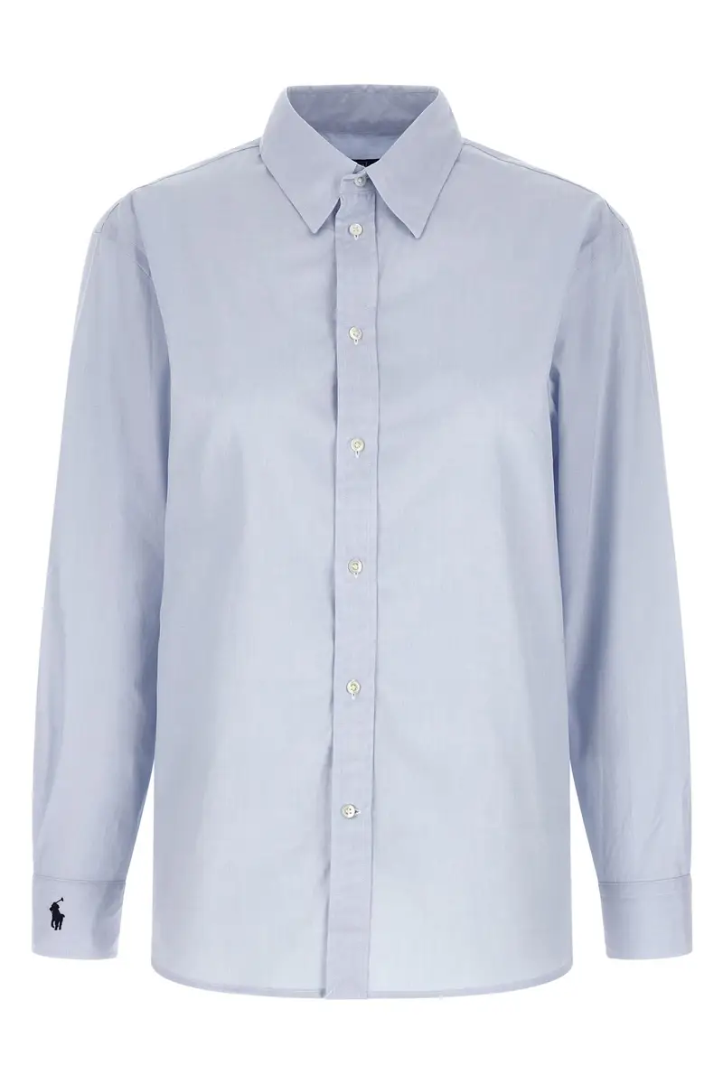 Camicia Ricamo Polsino Azzurro