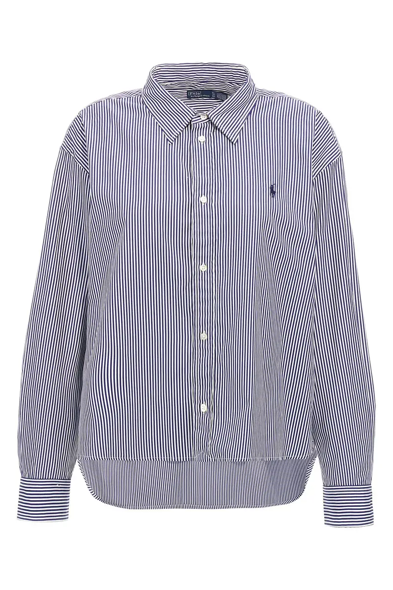 Camicia Righe E Logo Blu