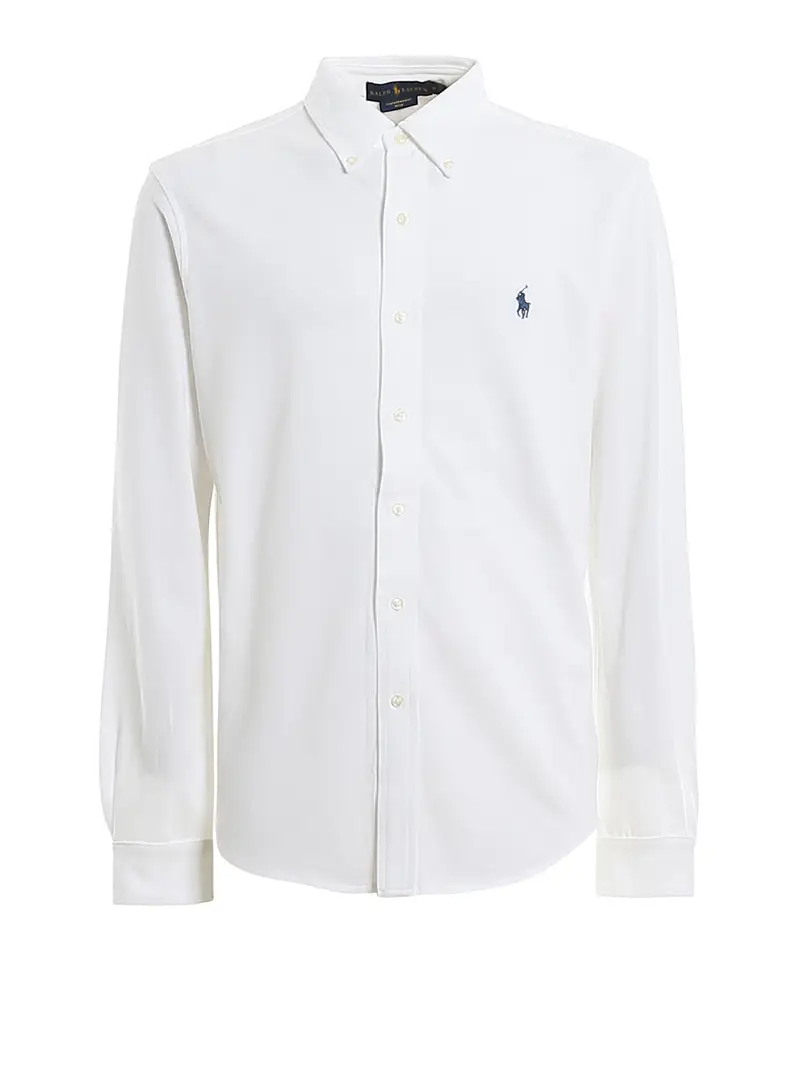Camicia slim fit in cotone con logo Bianco