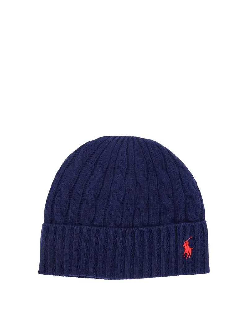 Cappello Beanie in Misto Lana un trecce Blu