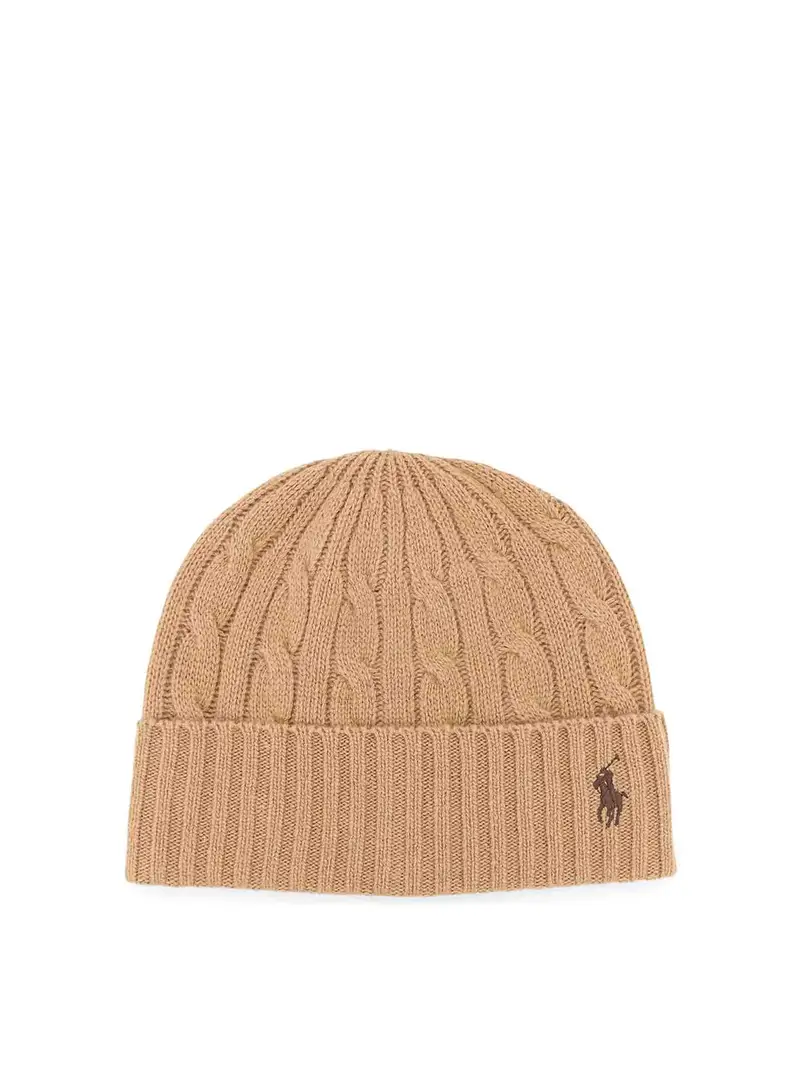 Cappello Beanie in Misto Lana un trecce Cammello