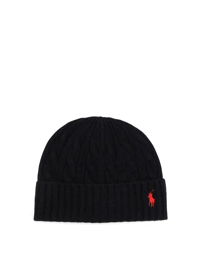 Cappello Beanie in Misto Lana un trecce Nero