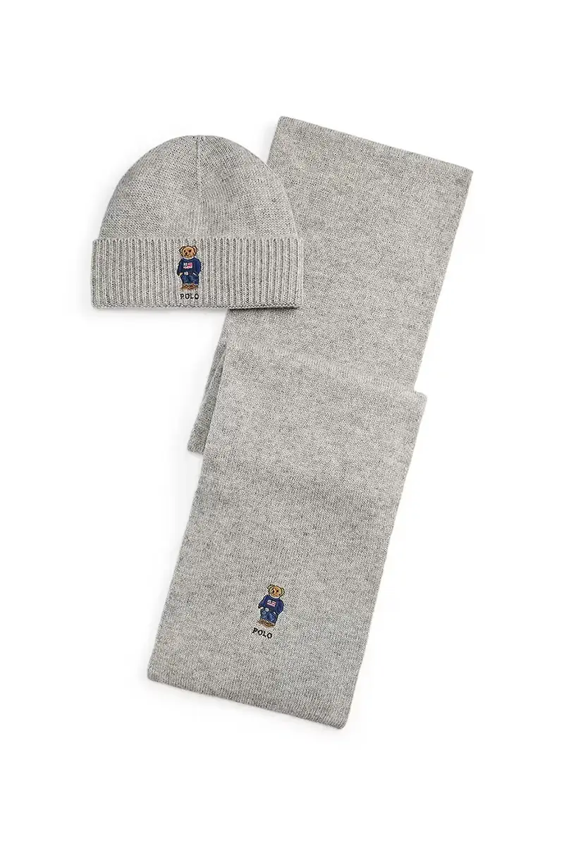 cappello e sciarpa con lana colore grigio 449P02050