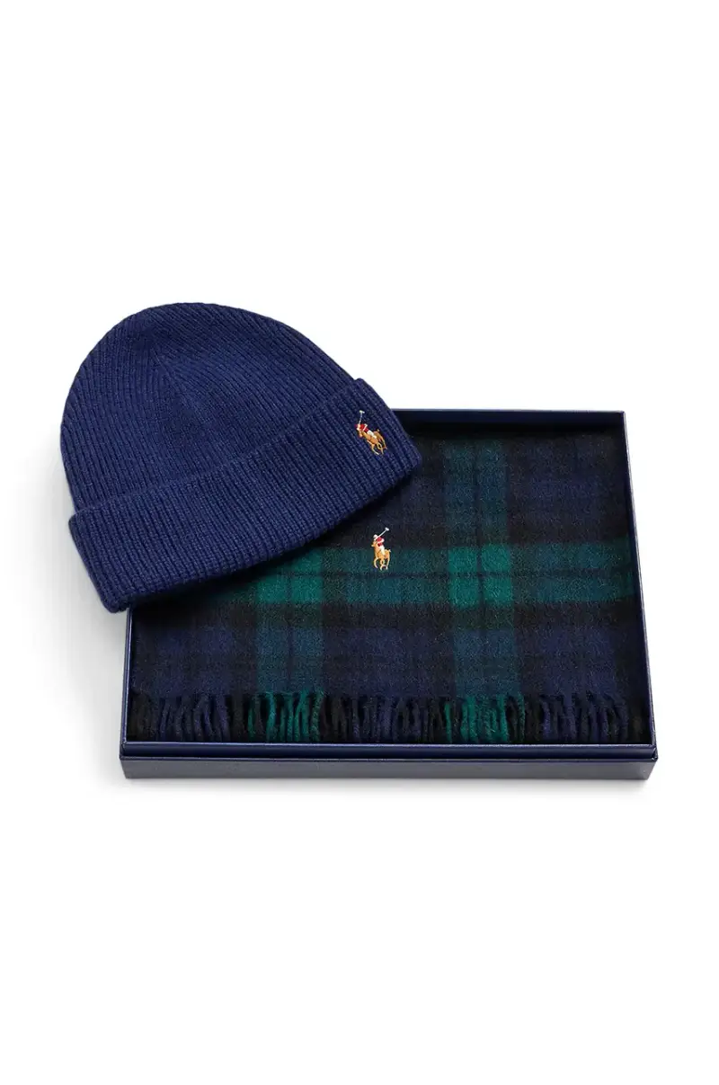 cappello e sciarpa di lana colore blu navy 449959530 miniatura 2