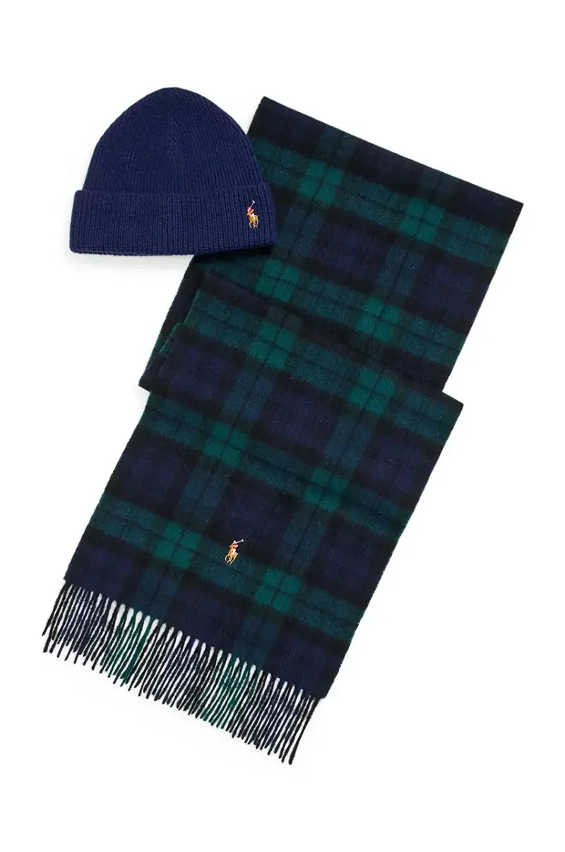 cappello e sciarpa di lana colore blu navy 449959530