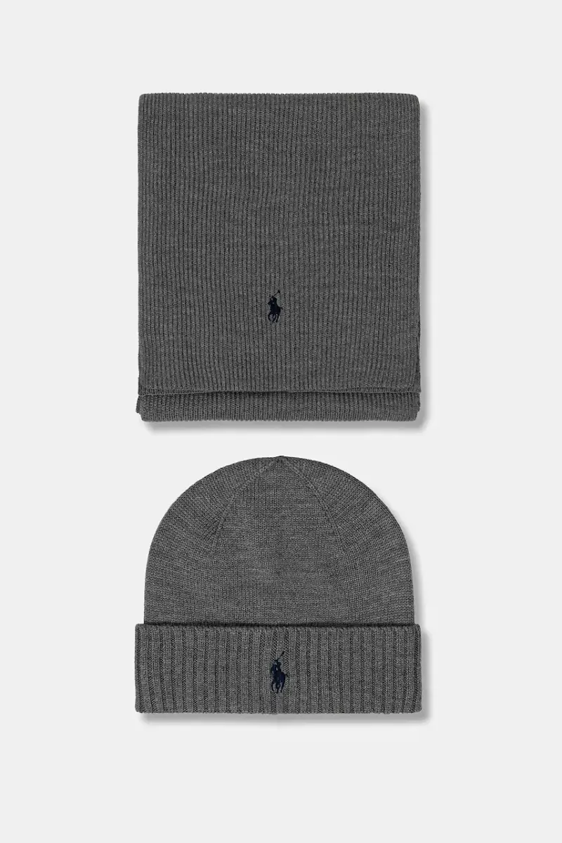 cappello e sciarpa di lana colore nero 710951146 Grigio