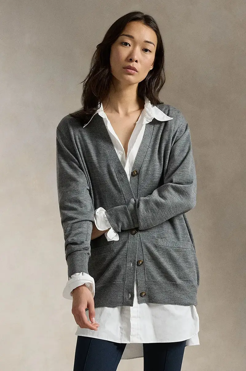 cardigan in lana colore grigio 211956233